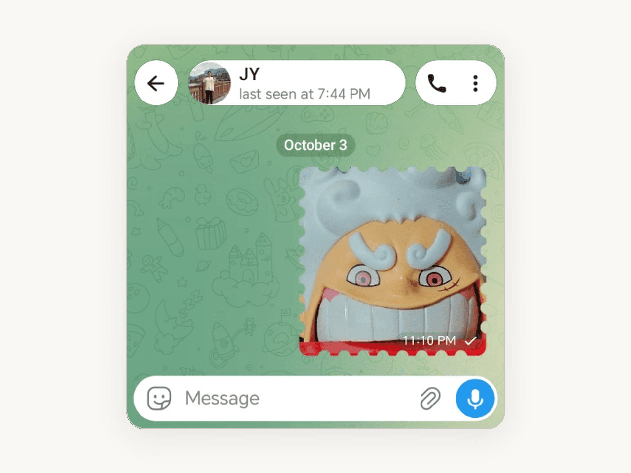 Take a Stick custom reaction sticker sent to loved ones in Telegram